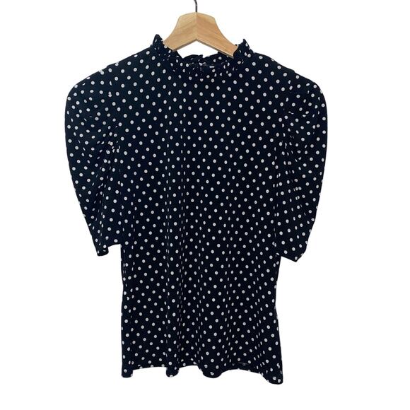 CeCe Tops - CeCe Women’s Polka Dot Blouse, High ruffled Neckline, Mid-length sleeve, XS